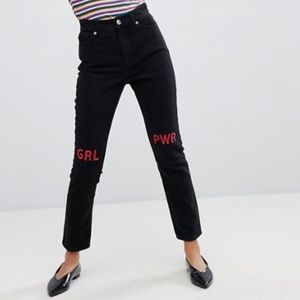 ASOS Monki Kimomo Girl Power Mom Jeans
